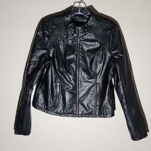 J2 Jacket Womens Size L Pleather Y2K Moto Black